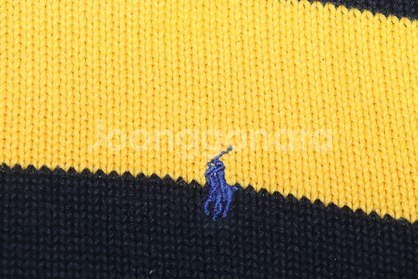 (95) 1233. 폴로/옐로우네이비단가라 면집업니트--3