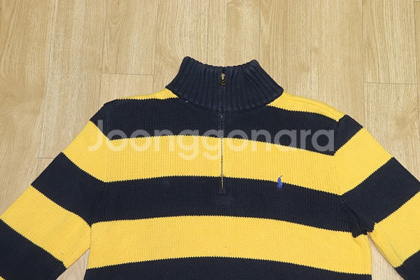 (95) 1233. 폴로/옐로우네이비단가라 면집업니트--2