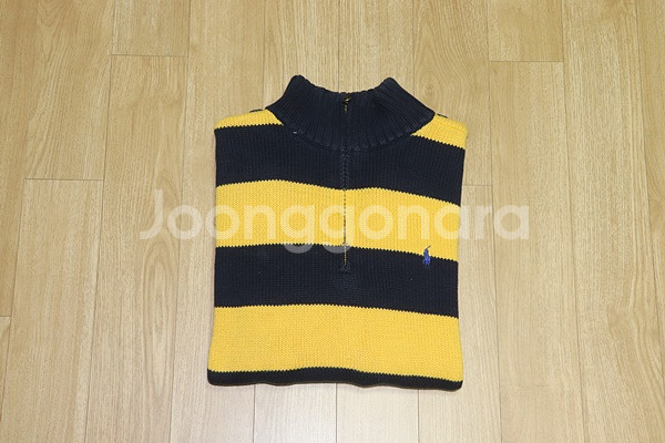 (95) 1233. 폴로/옐로우네이비단가라 면집업니트--6