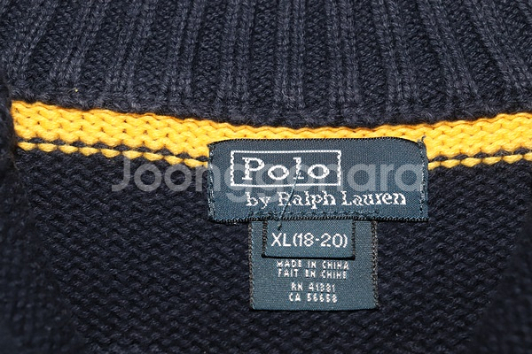 (95) 1233. 폴로/옐로우네이비단가라 면집업니트--4