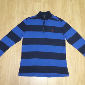 (95)1234. 폴로/블루네이비단가라 면집업니트