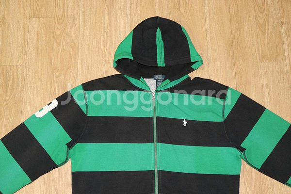 (95)1236. 폴로/그린블랙단가라 기모후드집업자켓--1