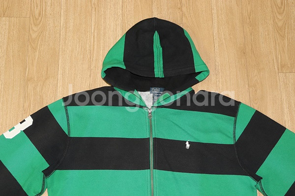 (95)1236. 폴로/그린블랙단가라 기모후드집업자켓--2