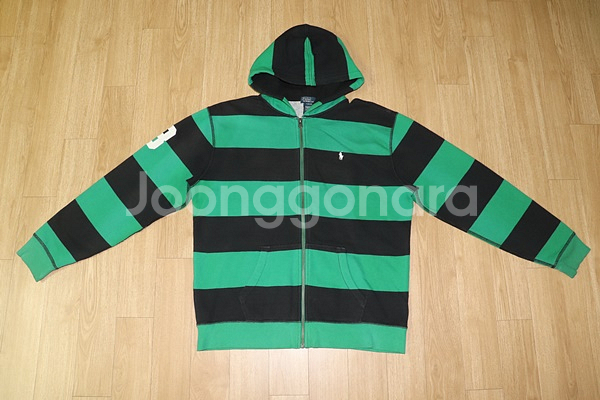 (95)1236. 폴로/그린블랙단가라 기모후드집업자켓--0