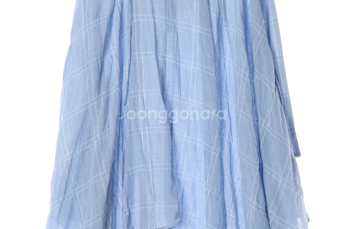 [M]자라 스카이블루 체크 벨트 언발 롱 스커트 치마--2