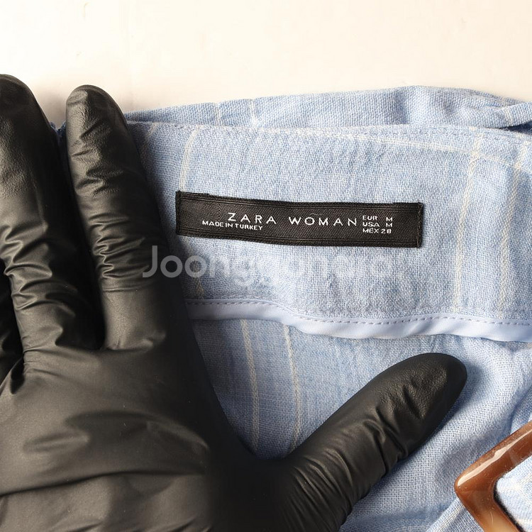 [M]자라 스카이블루 체크 벨트 언발 롱 스커트 치마--5