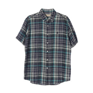 [L]빈폴 린넨100% 네이비 그린 체크 반팔 셔츠