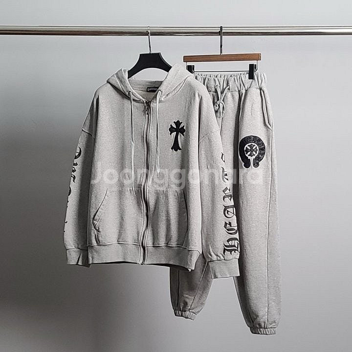 크롬하츠 크로스 로고 후드 집업 세트--0