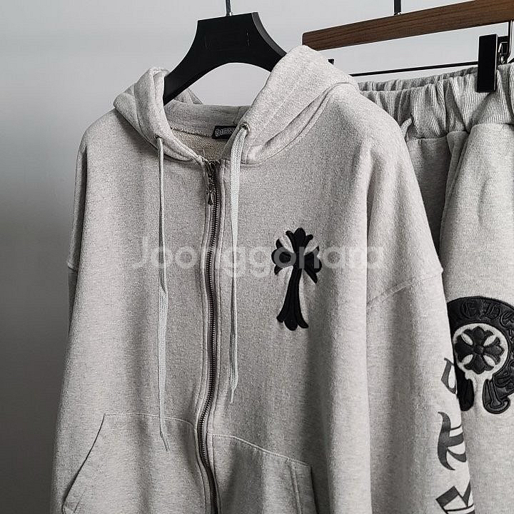 크롬하츠 크로스 로고 후드 집업 세트--3