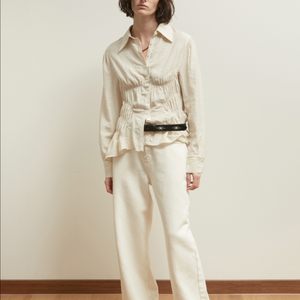 솔티페블 플리츠 셔링 블라우스 베이지 새상품