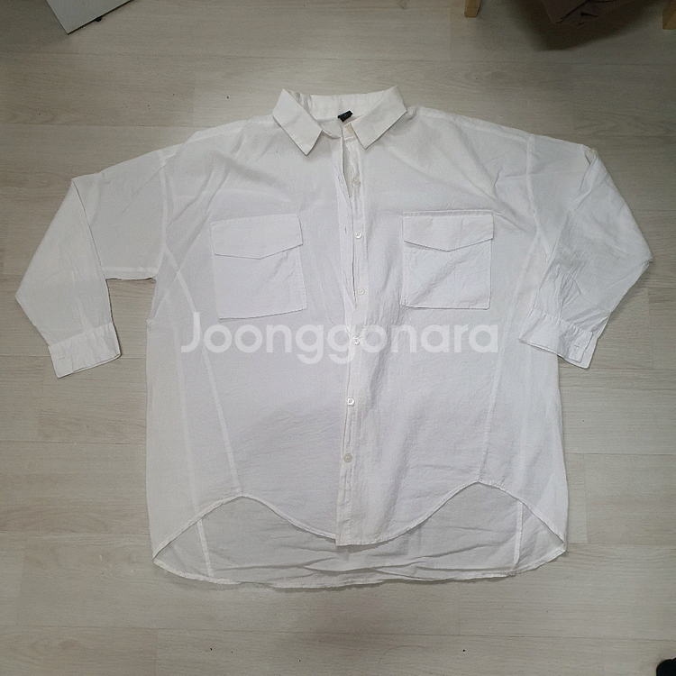화이트 투포켓 셔츠 흰색 시스루 가오리 오버핏--0