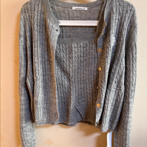 그레이색 골지 니트 가디건 & 나시 세트