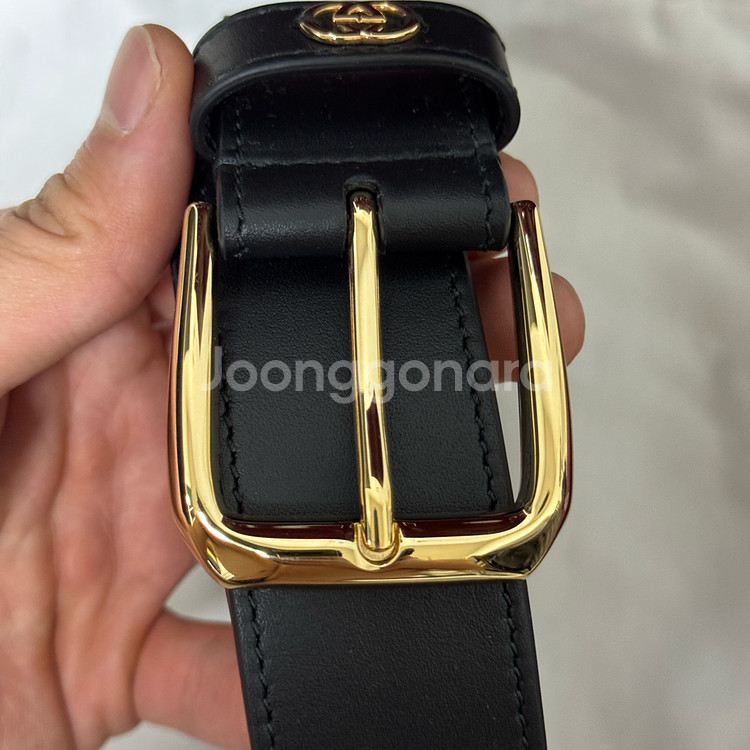 (새상품) 구찌 인터로킹 G 벨트 블랙 금장 80사이즈--2