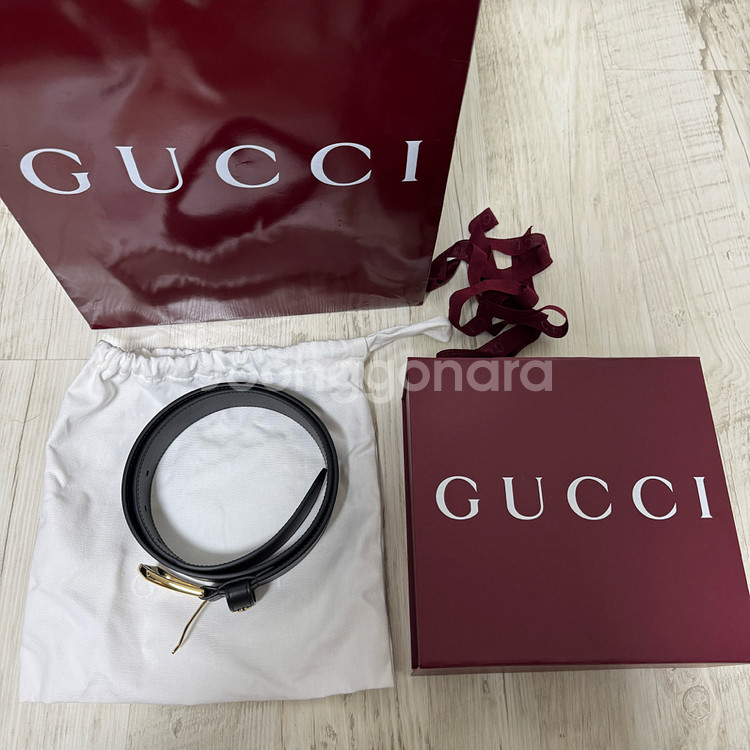 (새상품) 구찌 인터로킹 G 벨트 블랙 금장 80사이즈--4