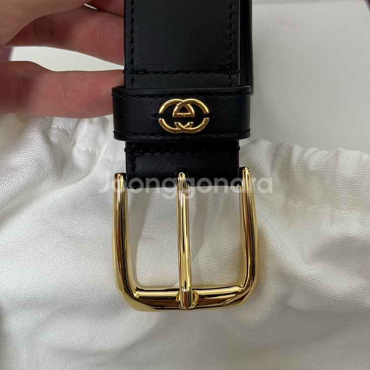 (새상품) 구찌 인터로킹 G 벨트 블랙 금장 80사이즈--1