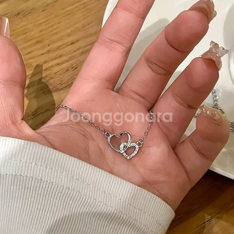 하트 펜던트 큐빅 목걸이--0