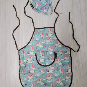 유아 앞치마세트(방수) 어린이 킨더스펠 유니콘 L 에이프런 헤어밴드 두건 키즈