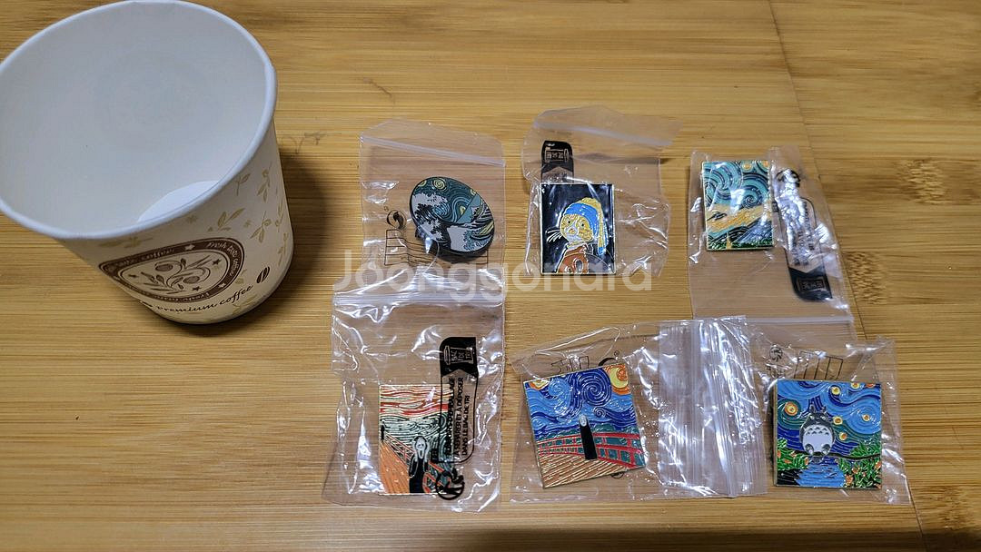 새상품) 명화 패러디 금속뱃지 6종 일괄--0