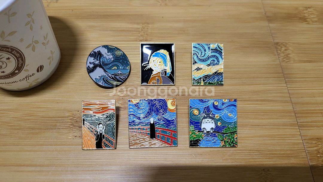 새상품) 명화 패러디 금속뱃지 6종 일괄--2