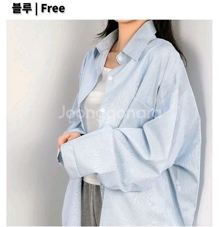 오버핏 스트라이프 셔츠 - 블루,프리--10