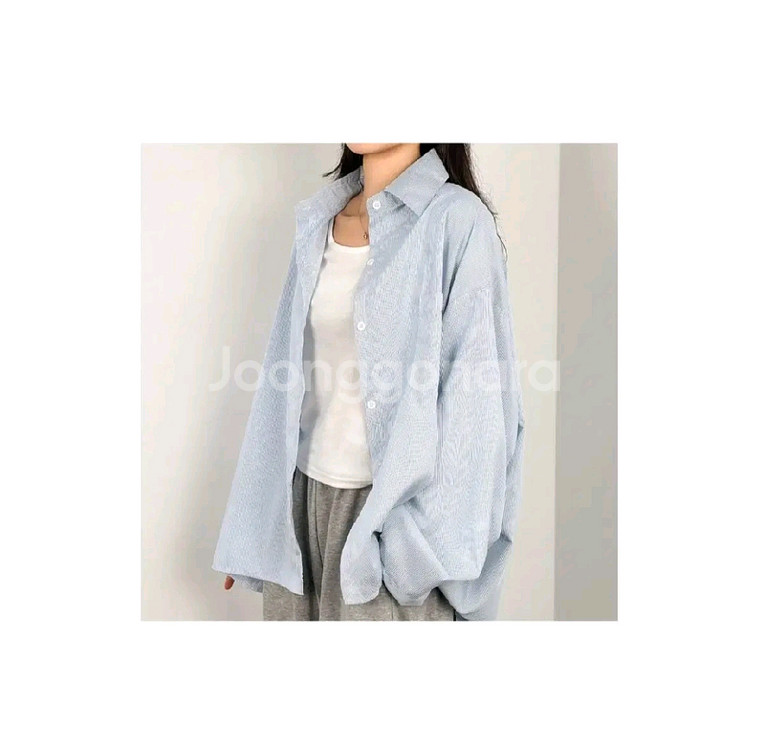 오버핏 스트라이프 셔츠 - 블루,프리--0