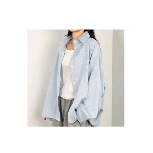 오버핏 스트라이프 셔츠 - 블루,프리