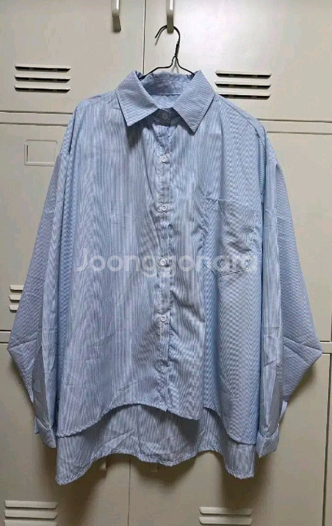 오버핏 스트라이프 셔츠 - 블루,프리--5