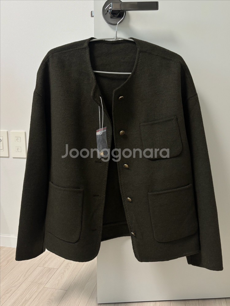 JAJU 자주 카키 여 라운드넥 핸 드메이드 숏 자켓--0