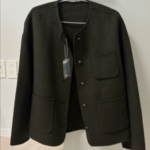 JAJU 자주 카키 여 라운드넥 핸 드메이드 숏 자켓