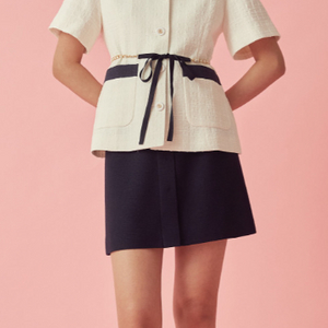 (새상품, 택O)쟈니헤잇재즈 리본 벨티드 트위드 자켓 화이트