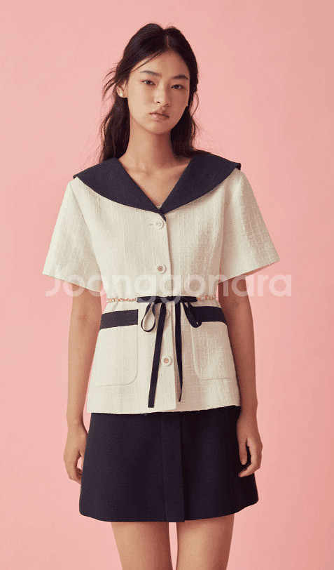 (새상품, 택O)쟈니헤잇재즈 리본 벨티드 트위드 자켓 화이트--3