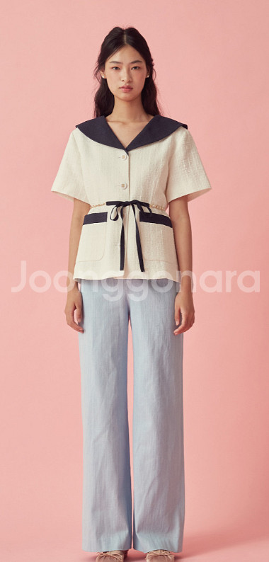 (새상품, 택O)쟈니헤잇재즈 리본 벨티드 트위드 자켓 화이트--4