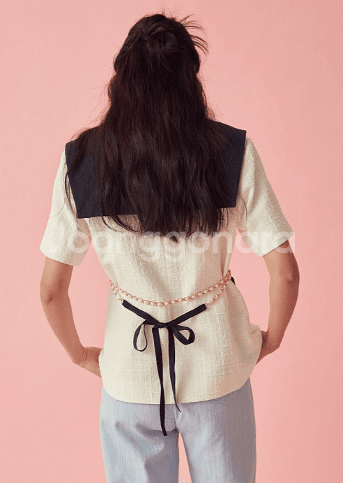 (새상품, 택O)쟈니헤잇재즈 리본 벨티드 트위드 자켓 화이트--7