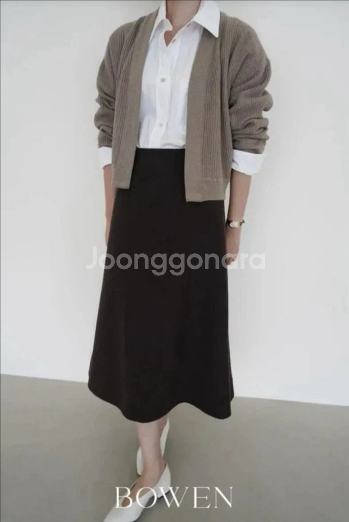 보웬 A라인 핸드메이드 스커트 - 다크브라운--0