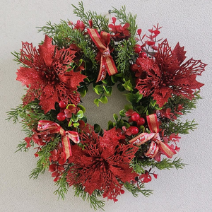 새상품)대형 크리스마스 리스 포인세티아 열매 조화
