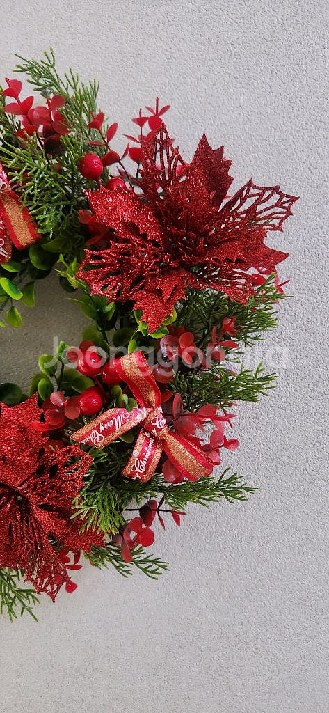 새상품)대형 크리스마스 리스 포인세티아 열매 조화--1
