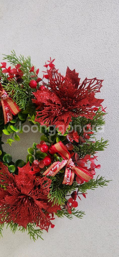 새상품)대형 크리스마스 리스 포인세티아 열매 조화--2
