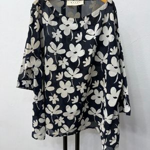 정품) 마르니 오버핏 플라워 프린트 블랙 블라우스 40