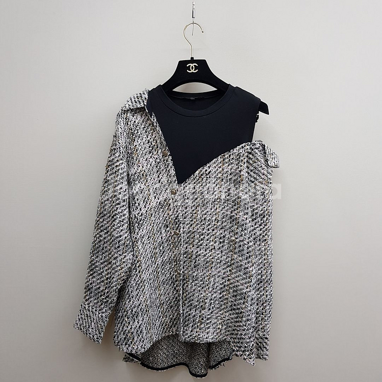 플리츠플리즈 트위드 니트 가디건--1