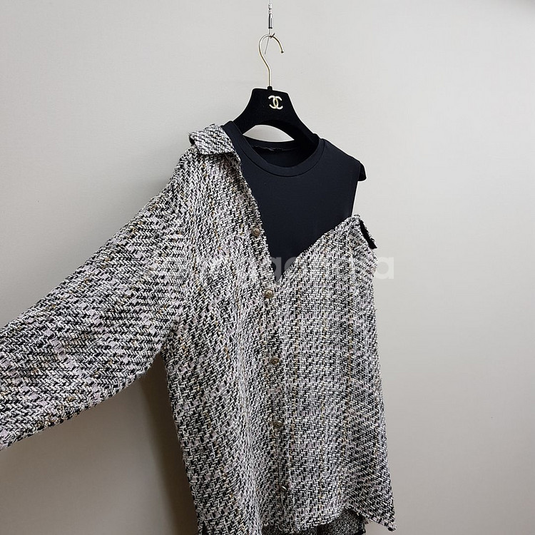 플리츠플리즈 트위드 니트 가디건--3