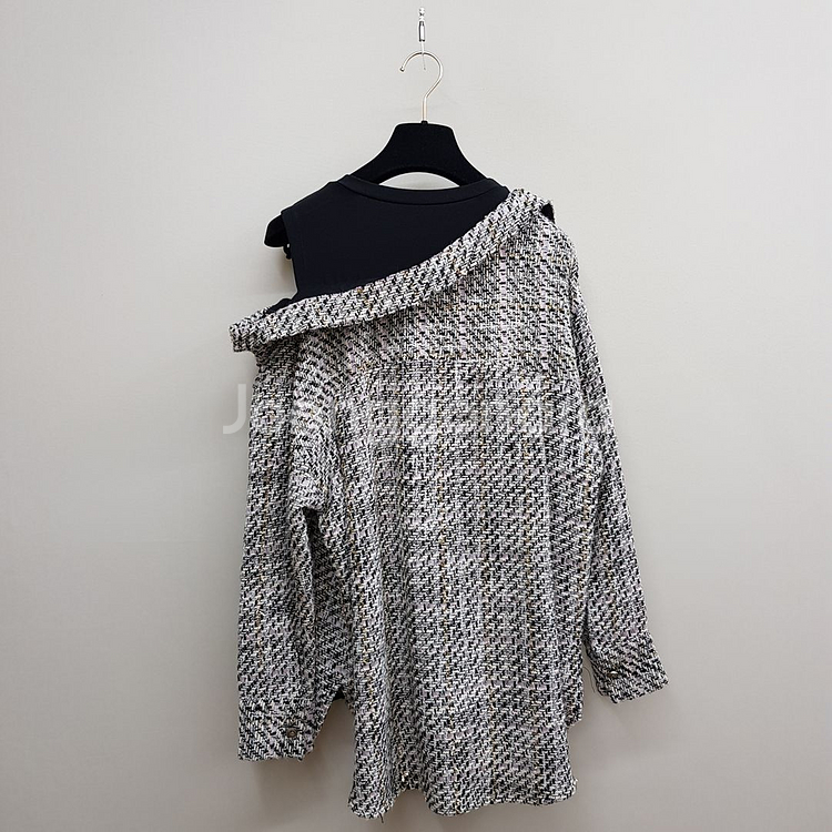 플리츠플리즈 트위드 니트 가디건--5