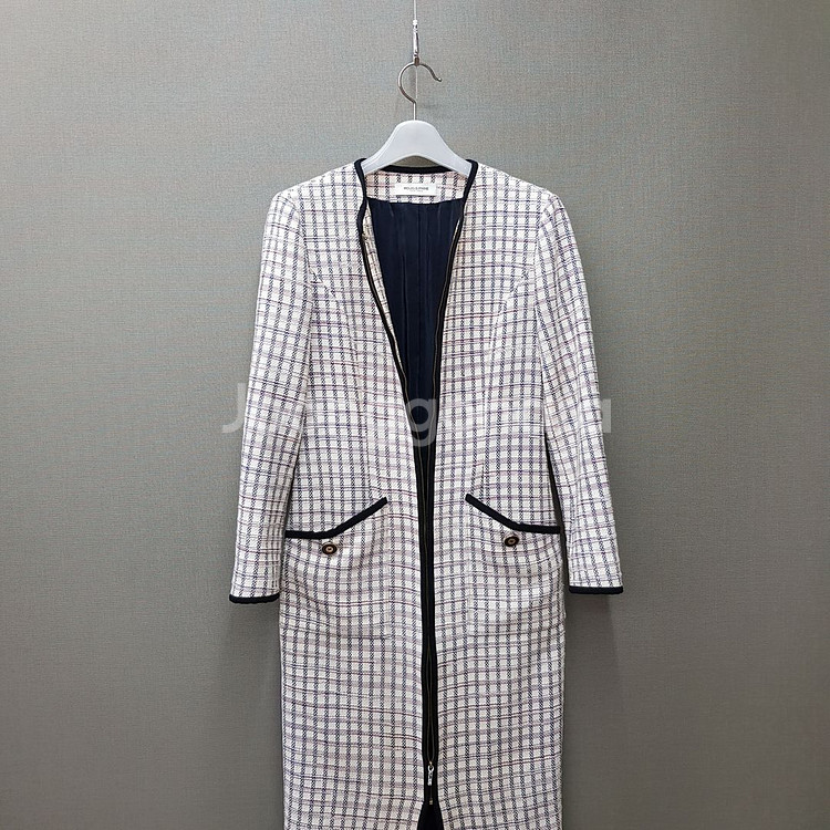 모조에스핀 트위드 배색 포켓 롱 자켓 및 원피스 55사이즈--3