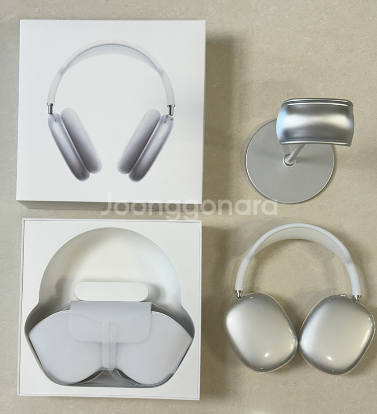 에어팟맥스 (8pin) 실버 S급상품(+거치대,투명케이스포함)--3