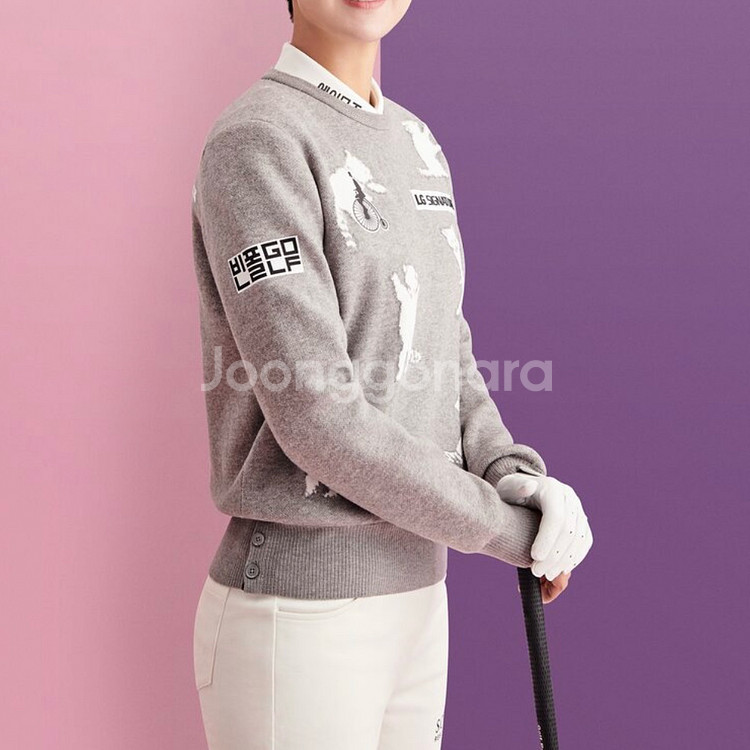 21년 빈폴골프 부클 자수 방풍 니트 레서팬더 그레이 골프웨어 골프복--1