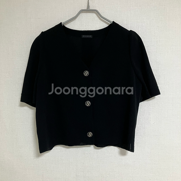 시슬리 브이넥 크롭 반팔 가디건--0