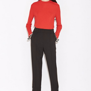 럭키슈에뜨 포켓 자수 버튼 포인트 배색 라인 핀턱 뒷밴딩 팬츠 바지 슬랙스 블랙