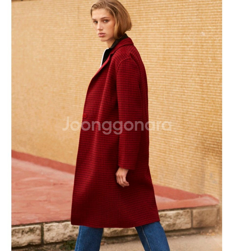 정품)산드로 체크코트 레드--0