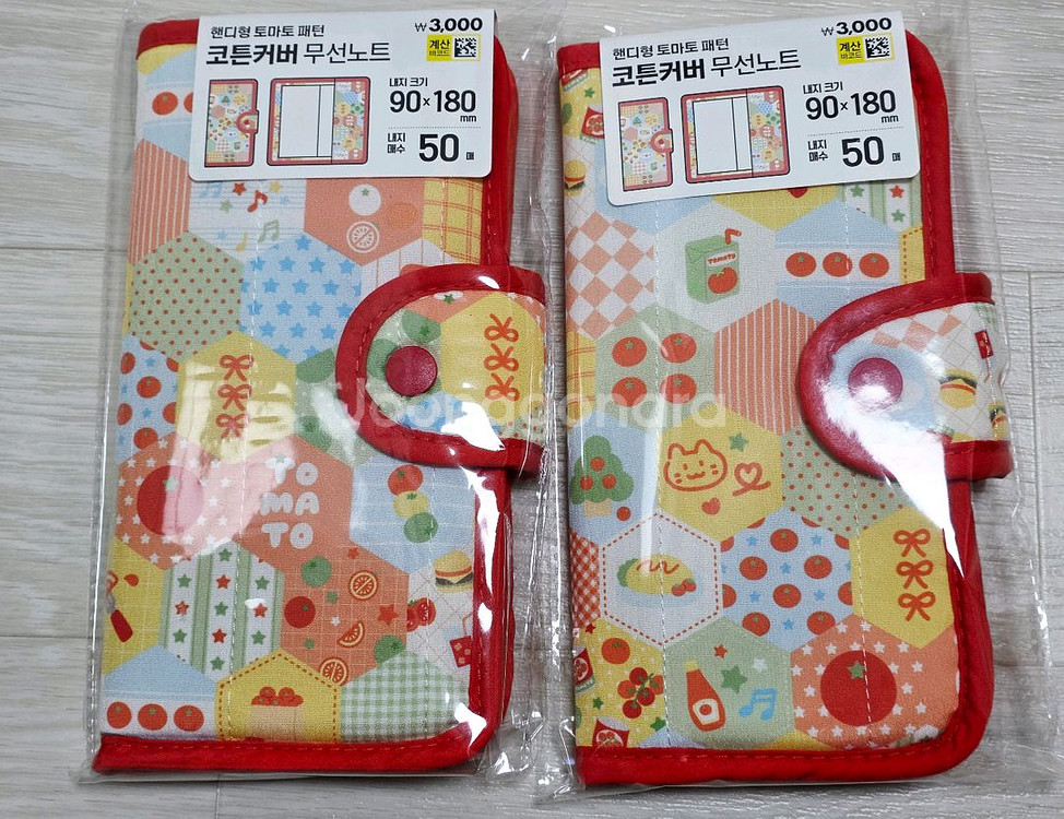 다이소 토마토 패턴 코튼커버 무선노트 새상품--0