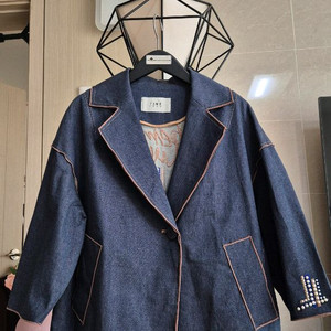 타임스타일,진주,자수디테일 데님자켓,상태굿