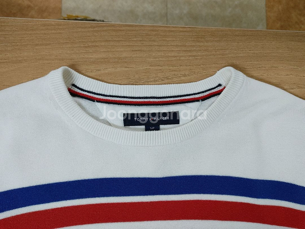 TOMMY HILFIGER 타미 힐피거 투컬러라인 면니트라운드티--2